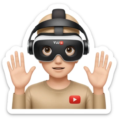 A person wearing a VR headset with the white YouTube play button logo on it sticker