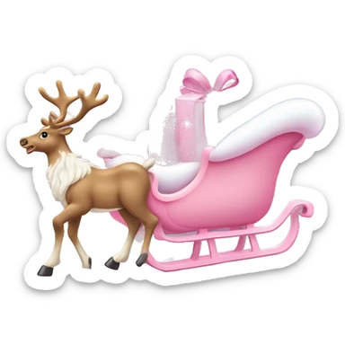 Pastel pink Santa sleigh filled with pastel pink present being pulled by reindeer, wearing pink bows sticker