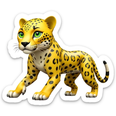 cinematic-jaguar-realistic-full-body-on-all-fours-emoji,-sleek-powerful-frame-poised-for-action,-yellow-fur-adorned-with-bold-black-rosettes,-head-tilted-dramatically,-piercing-green-eyes-locked-onto-its-prey,-simplified-yet-realistic-focus sticker