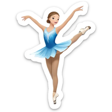 An icon showing a graceful figure skater performing a spin on the ice in a grand ice palace. The rink is illuminated by soft light beams, with cheering spectators in the stands. Snowflakes gently fall, adding to the magical atmosphere. Transparent background highlights elegance and artistry. sticker
