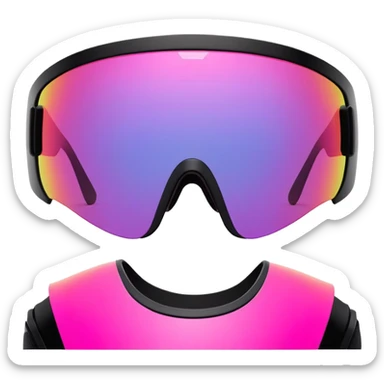 sporty neon pink shield visor sunglasses with thick black frame and integrated elastic strap, oversized one-piece mirrored lens, extremely durable design sticker
