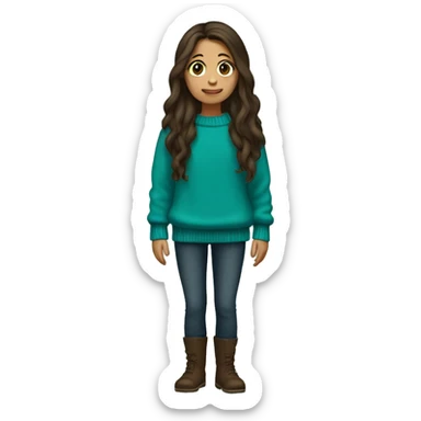 winter, christmas, hispanic, long brown hair, girl, brown eyes, child, full body, teal sweater sticker