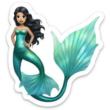 Iridescent mermaid white girl with black hair and iridescent tail sticker