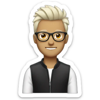 a guy with white coloured glasses,black Fauxhawk hairstyle sticker