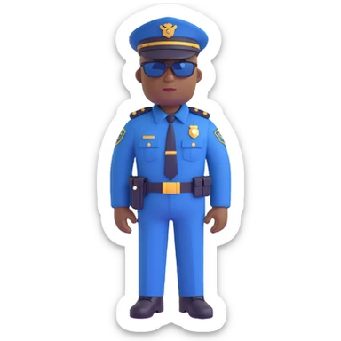 african american policeman, navy blue police uniform, brown sunglasses, no hat, minimal background sticker
