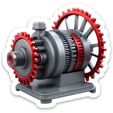 3D render of a compact power generator with:
- Intricate mechanical gears system
- Main large gear in metallic gray
- Smaller interconnected gears in motion
- Red glowing energy flowing through transparent tubes
- Industrial-tech aesthetic
- Metallic gray base with red accent lights
- Sharp details and mechanical precision
- Subtle steam or energy particles in red
--ar 1:1
--style raw
--v 5.2
--no text
--q 2
--c 20 sticker