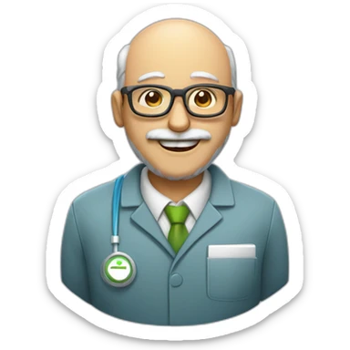 profesor de química calvo con barba y gafas sonriendo sticker