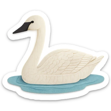 close-up of a tundra swan floating on water, fine paper edges, realistic feather patterns, soft blue water sticker