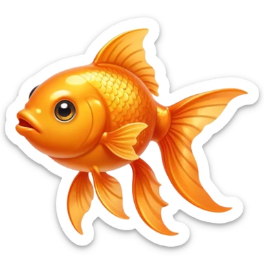 Cinematic Cute Orange Goldfish Portrait Emoji, Head tilted playfully and inquisitively, featuring a glossy, vibrant orange body with delicate, flowing fins, round, sparkling golden eyes filled with curiosity, Simplified yet irresistibly adorable features, highly detailed, glowing with a warm, friendly glow, high shine, affectionate and lively, stylized with a touch of whimsy, bright and endearing, soft glowing outline, capturing the essence of a mischievous yet loving goldfish, so playful it feels like it could swim out of the screen and into your heart! sticker