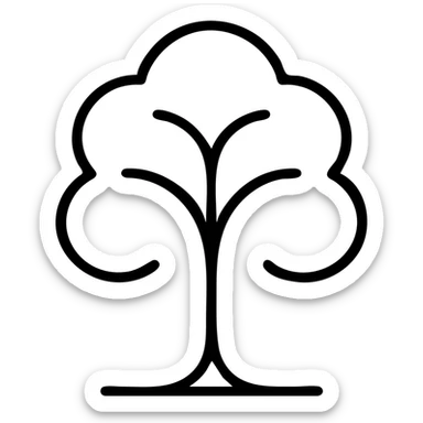 Elegant tree silhouette with flowing lines, corporate environmental responsibility symbol, refined and professional sticker