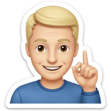 man pointing with index finger on his hand towards his eyebrows and smiling sticker