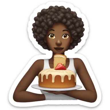 Black woman with curly hair eating pound cake  sticker