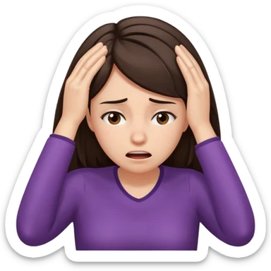 female pulling her hair with stressed face, face palm, brunette sticker
