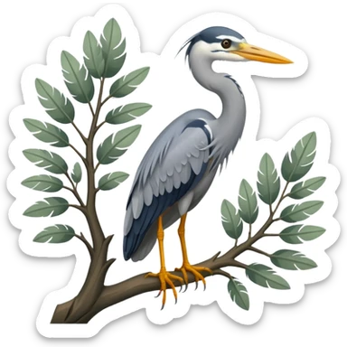 Grey Heron in a green tree sticker
