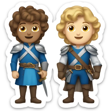 Three musketeers, two female with brown and blond and one male with brown hair all dressed in blue sticker