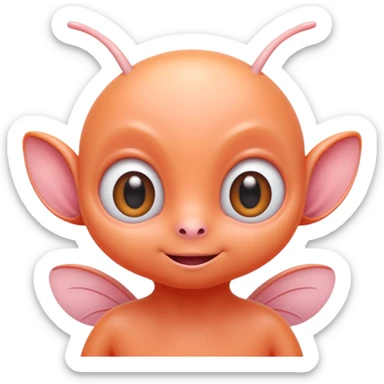 Portrait of a cute alien with round head, big shiny eyes, pastel orange skin, small antennae, friendly expression, cartoon style sticker
