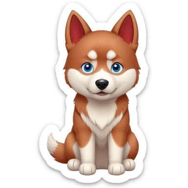 cute, disney-style red siberian husky with blue eyes, full body sitting sticker