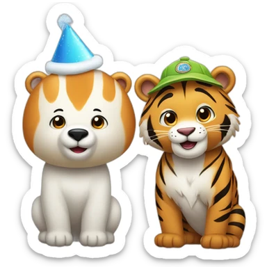 Un tierno oso polar y un tierno tigre usando gorros de cumpleaños  sticker
