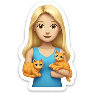 Girl with blonde hair blue eyes holds 3 Orange cats sticker