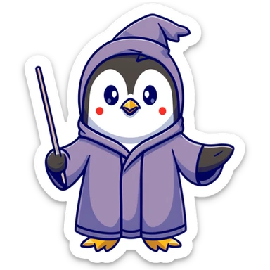 penguin wizard with a starry robe and wand sticker