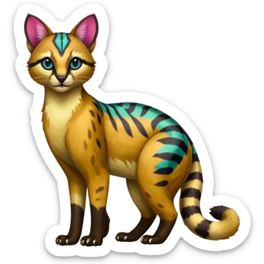 Vibrant-colored colorful painted marked patterned Asian glorious divine exotic cute cool beautiful shiny beautiful fantasy-caracal-civet-genet-sergal-vernid-Cacomistle-oncilla-animal-Fakémon-hybrid-fursona (full body) sticker