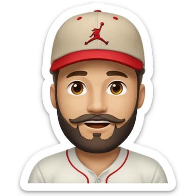 bearded guy wearing a Jordan baseball cap, emoji style, winking sticker