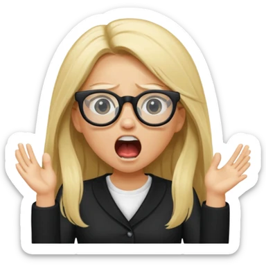 blonde girl with long hair, white glasses, black clothes, shouting bad words sticker