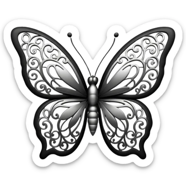 Black and silver filigree butterfly, 3D, extremely detailed design sticker