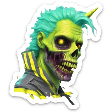 .Zombie_ Vaporwave black holographic oilslick zombie unicorn yellow caution tape sticker