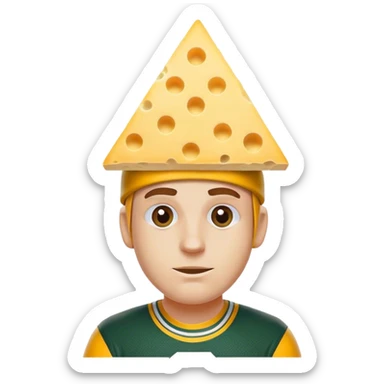 Packers fan with a triangle block of cheese on his head sticker