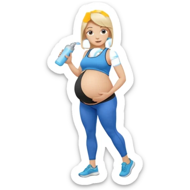 Woman blonde hair tank top blue leggings pregnant belly holding a pump bigger hips sticker