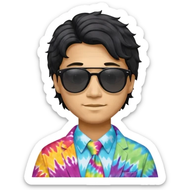 man in hippies clothes, wearing sunglasses, black wavy hair sticker