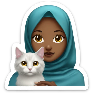 Pretty model Muslim Somali girl wearing khimar with her Turkish Angora cat  sticker