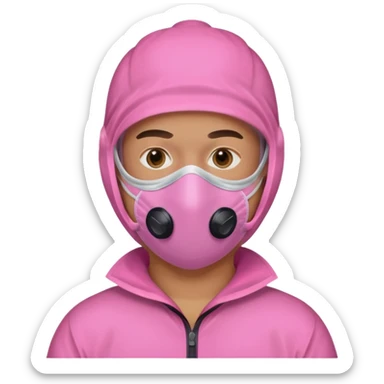 man in pink protection clothes with full-faced pink mask covered whole face sticker