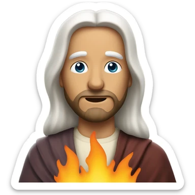 Jesus with flames coming out of his eyes and white hair sticker