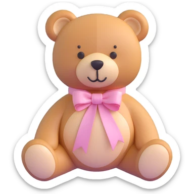 Stuffed teddy bear with light pink ribbon tied in a bow around its neck sticker