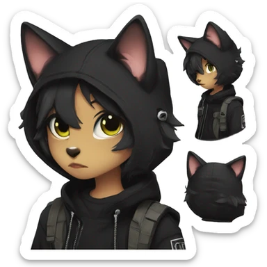 Edgy Shy Anthro boyish cool pretty dark black cat-fursona techwear sticker