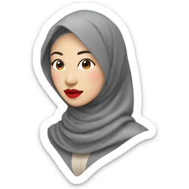 asian women wearing grey hijab with red lipstick sticker