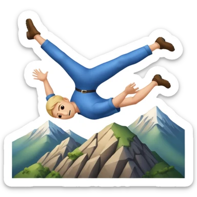 apple style emoji of a man in mid-air, head over heels, falling past a mountain sticker