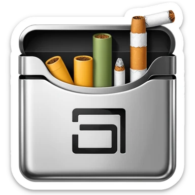 Minimalistic cigarette pack emoji, metallic black and white sticker