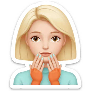 Minimal emoji-style icon of a woman’s face with clear glowing skin, hands gently touching the jawline, skincare concept, soft pastel colors, clean flat design, rounded shapes, no background, modern wellness emoji, iOS-style, high clarity sticker