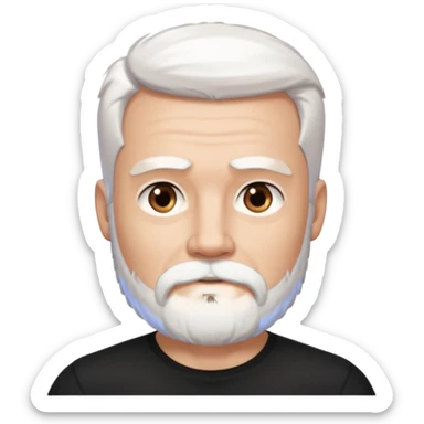 White haired muscled and attractive adult man with a black t-shirt. He has white beard and a long goatee. Dark brown eyes. sticker