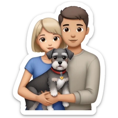 a shorthair girl with boyfriend hugging a  Schnauzer dog sticker