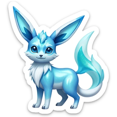 Shiny Exotic Tropical Colorful Neon-colored Glittery Ethereal Sparkly Glaceon-Amaura-Aurorus-Fakémon-hybrid-creature (full body)  sticker
