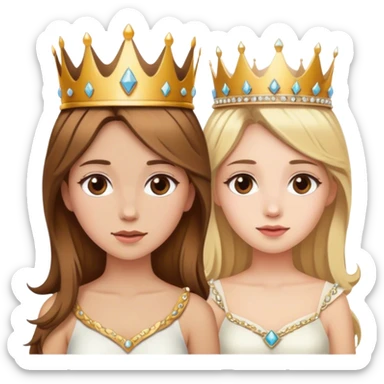 1 brown hair girl and 1 blonde girl with crowns  sticker