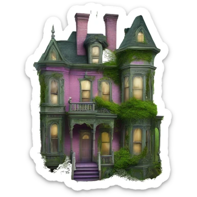 Barbie’s Queen Anne Victorian haunted mossy overgrown house  sticker