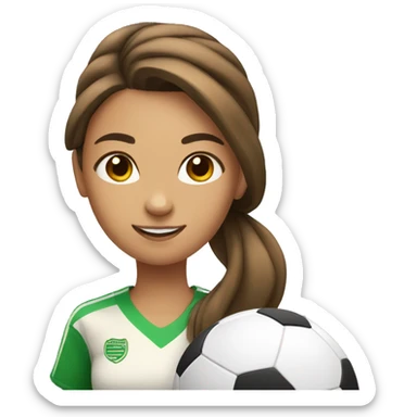 Tan girl with brown hair in a ponytail playing with a soccer ball sticker