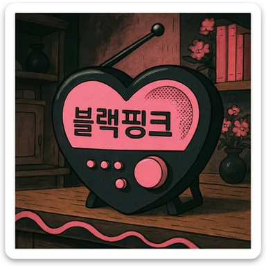 BLACKPINK-inspired object, black and pink colors, whimsical and detailed animation-inspired look, ghibli style sticker