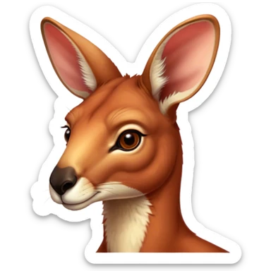 Cinematic Noble Adult Red Kangaroo Portrait Emoji, Poised and regal, with a robust, muscular build, tawny reddish fur, and a distinctive red kangaroo-shaped head featuring a slightly elongated snout, prominent ears, and keen, observant eyes, Simplified yet sharp and sophisticated features, highly detailed, glowing with a warm, sunlit glow, high shine, intelligent and commanding, stylized with an air of outback authority, focused and vigilant, soft glowing outline, capturing the essence of a watchful guardian that seems ready to bound out of the screen with effortless power! sticker