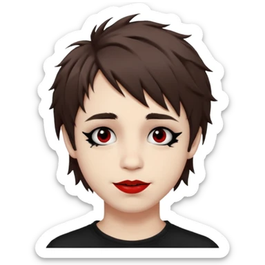 Happy pale Goth boy with shaggy brown hair, and messy black eyeliner , smudged, red, lipstick  sticker